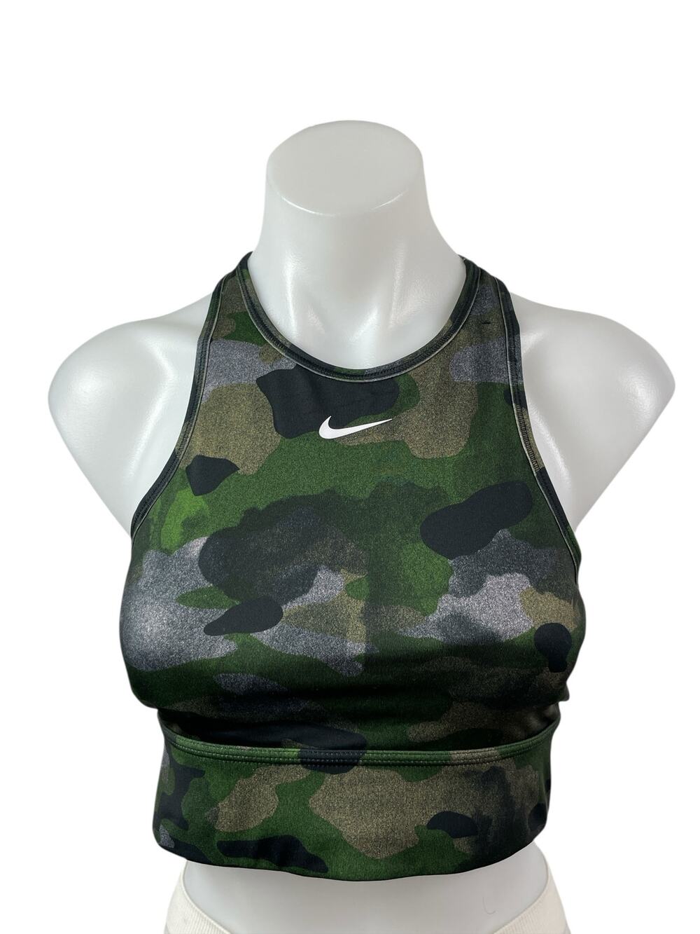 Nike Dri Fit Women's Green Camo Racerback Athletic Sports Bra Crop Top Size M